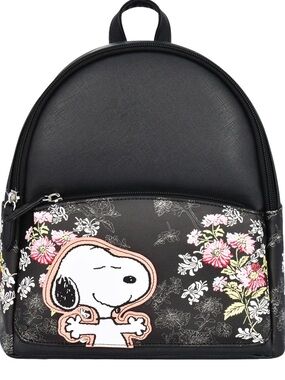 Black Floral Snoopy Mini Backpack